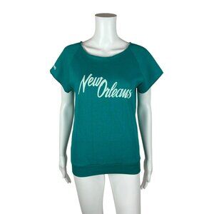 Vintage 80s New Orleans Top Women's Small Turquoise Short Sleeve Sweatshirt